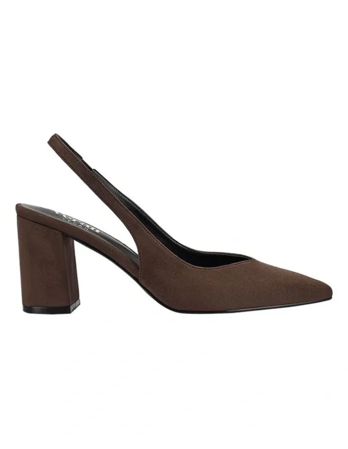 Verali Elisha Slingback Block Heels in Chocolate Brown Micro