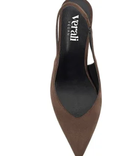 Verali Elisha Slingback Block Heels in Chocolate Brown Micro