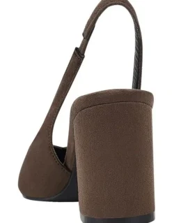Verali Elisha Slingback Block Heels in Chocolate Brown Micro