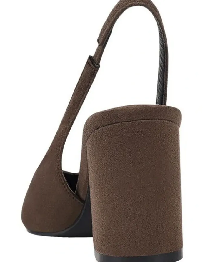Verali Elisha Slingback Block Heels in Chocolate Brown Micro