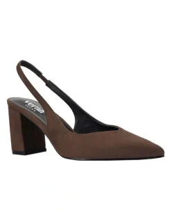 Verali Elisha Slingback Block Heels in Chocolate Brown Micro