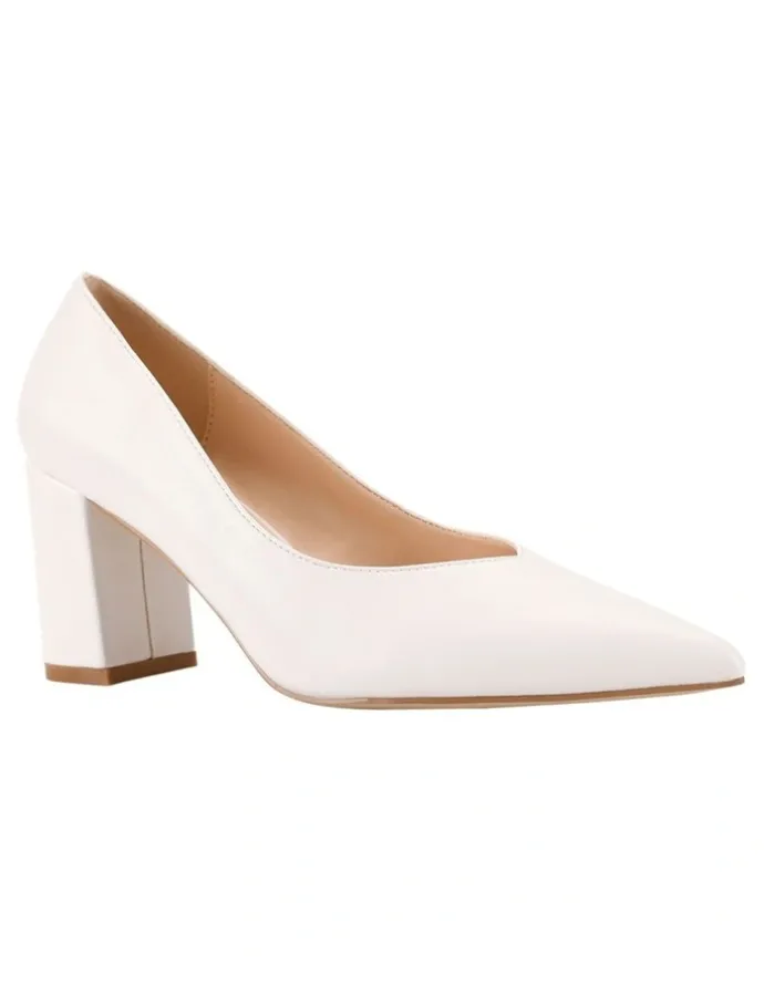 Verali Elliot Block Heel Pumps in Chalk White