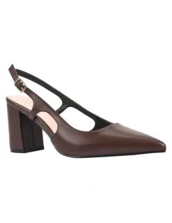 Verali Elton Slingback Block Heels in Chocolate Brown