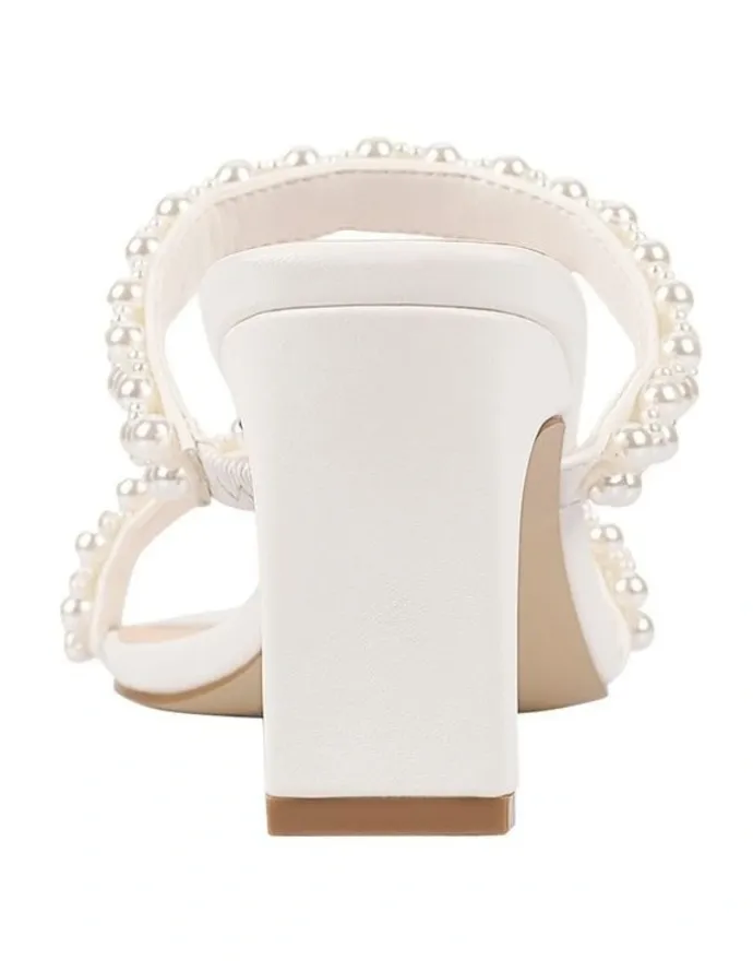 Verali Gigi Block Heel Mules in Chalk White Pearl