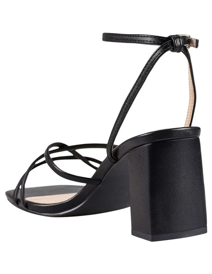 Verali Nakita Low Block Heels Sandal in Black Smooth