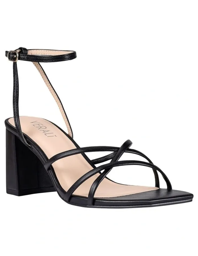 Verali Nakita Low Block Heels Sandal in Black Smooth