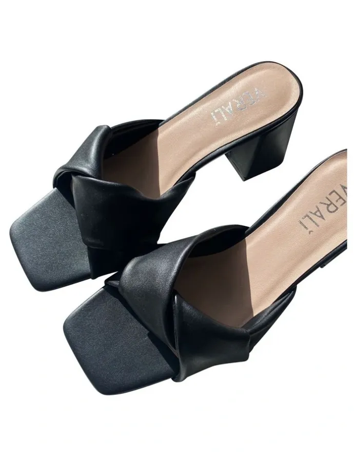 Verali Stella Block Heel Mules in Black