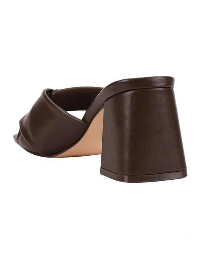 Verali Stella Block Heel Mules in Chocolate Brown