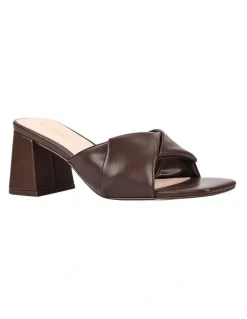 Verali Stella Block Heel Mules in Chocolate Brown