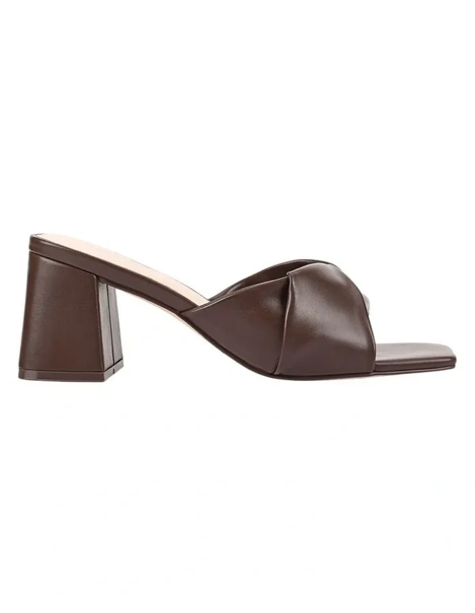Verali Stella Block Heel Mules in Chocolate Brown