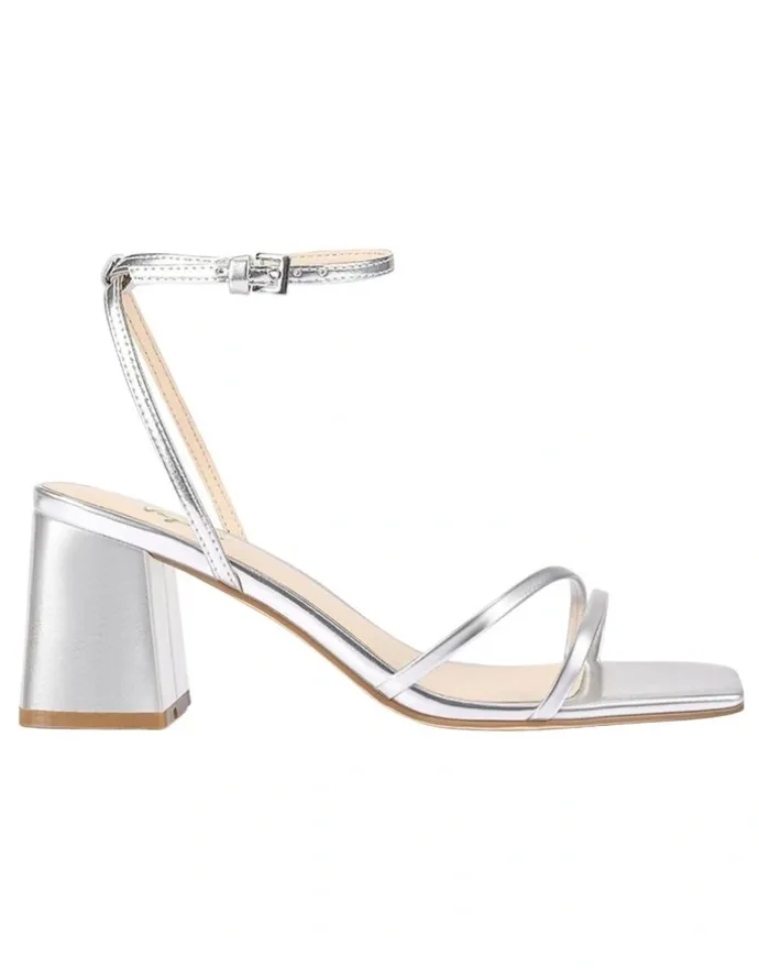 Verali Stevie Block Heels in Silver Metallic