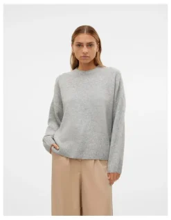 Vero Moda Boom Long Sleeve Knit Jumper in Grey