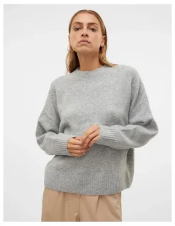 Vero Moda Boom Long Sleeve Knit Jumper in Grey