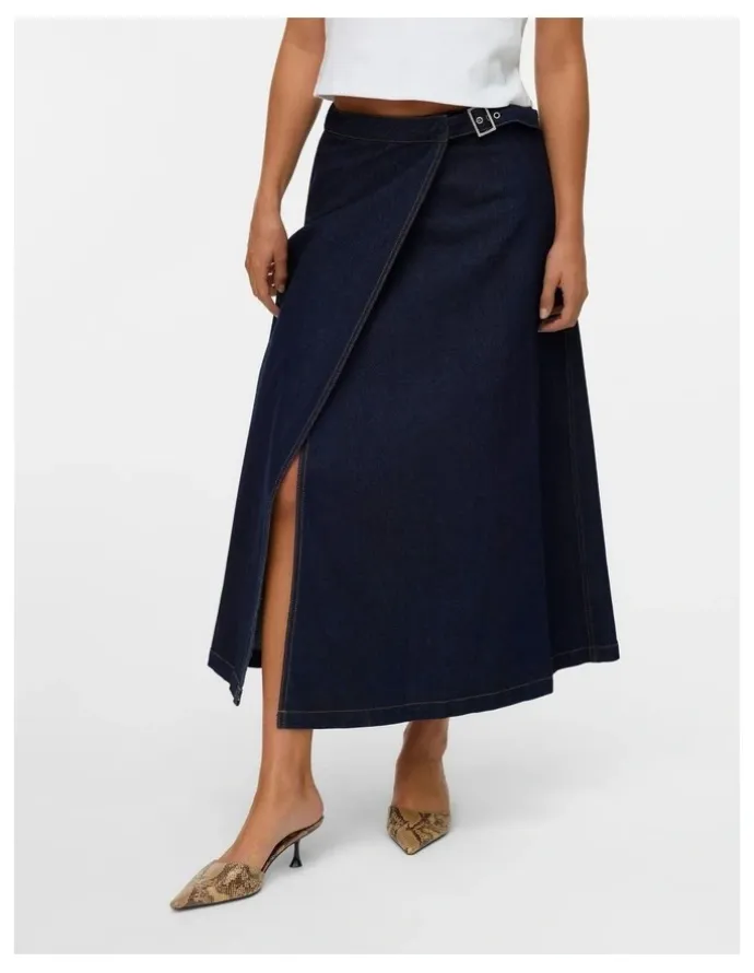 Vero Moda Calista High Waisted Denim Skirt in Dark Blue Denim