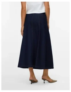 Vero Moda Calista High Waisted Denim Skirt in Dark Blue Denim