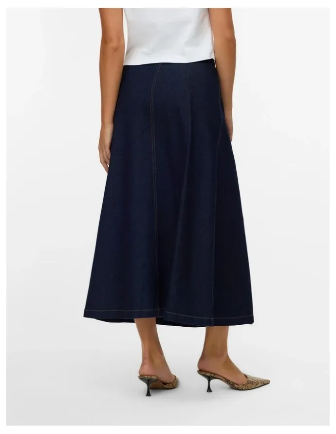 Vero Moda Calista High Waisted Denim Skirt in Dark Blue Denim