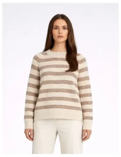 Vero Moda Doffy Long Sleeve Striped Knit in Oatmeal