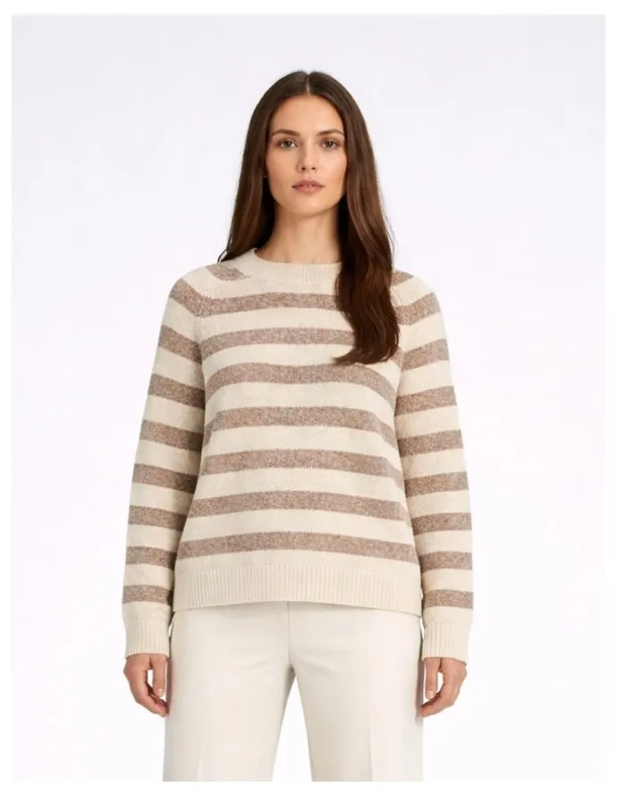 Vero Moda Doffy Long Sleeve Striped Knit in Oatmeal