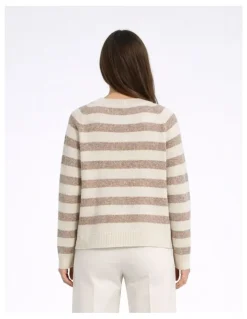 Vero Moda Doffy Long Sleeve Striped Knit in Oatmeal