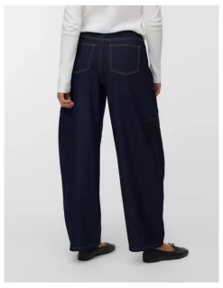 Vero Moda Kaitlin High Waisted Wide Barrel Jeans in Dark Denim