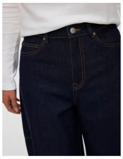 Vero Moda Kaitlin High Waisted Wide Barrel Jeans in Dark Denim