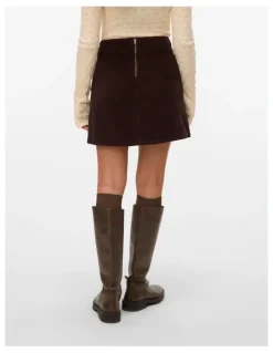 Vero Moda Kata High Waisted Corduroy Pleated Mini Skirt in Chocolate