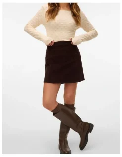 Vero Moda Kata High Waisted Corduroy Pleated Mini Skirt in Chocolate