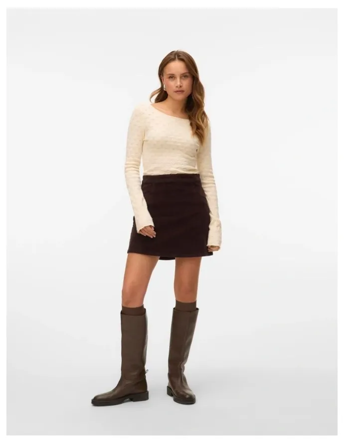 Vero Moda Kata High Waisted Corduroy Pleated Mini Skirt in Chocolate