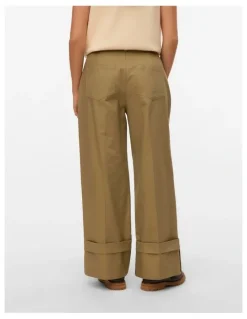 Vero Moda Kora High Waisted Wide Fold Up Pants in Khaki