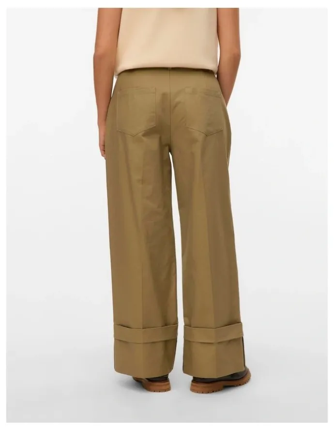 Vero Moda Kora High Waisted Wide Fold Up Pants in Khaki