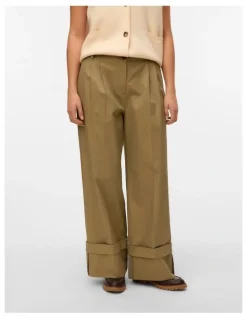 Vero Moda Kora High Waisted Wide Fold Up Pants in Khaki