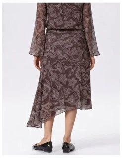 Vero Moda Maira Asymmetric Printed Midi Skirt in Brown
