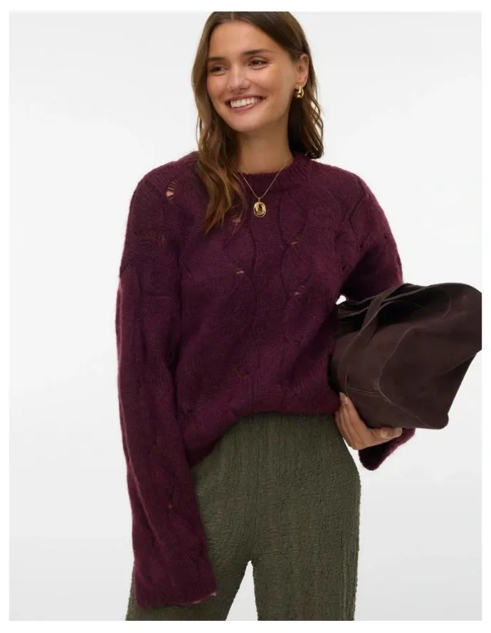 Vero Moda Newlina Knit Top in Wine