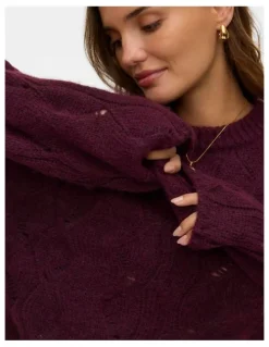 Vero Moda Newlina Knit Top in Wine