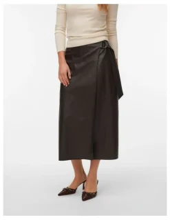 Vero Moda Polly High Waisted Midi Wrap Skirt in Brown