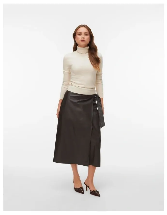 Vero Moda Polly High Waisted Midi Wrap Skirt in Brown