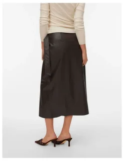 Vero Moda Polly High Waisted Midi Wrap Skirt in Brown