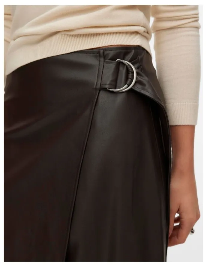 Vero Moda Polly High Waisted Midi Wrap Skirt in Brown