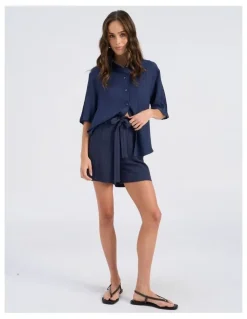 Vero Moda Ricki High Waisted Tie Shorts in Navy