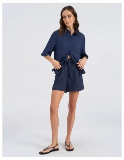 Vero Moda Ricki High Waisted Tie Shorts in Navy