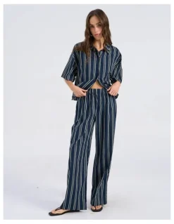 Vero Moda Susi High Waisted Stripe Loose Pant in Navy