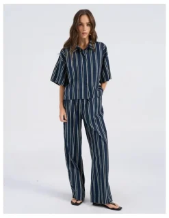 Vero Moda Susi High Waisted Stripe Loose Pant in Navy