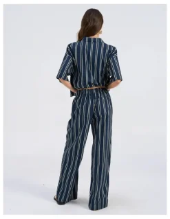 Vero Moda Susi High Waisted Stripe Loose Pant in Navy