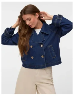 Vero Moda Lelou Cropped Dark Denim Jacket