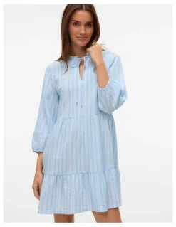Vero Moda Nanna Layered Long Sleeve Mini Dress in Blue