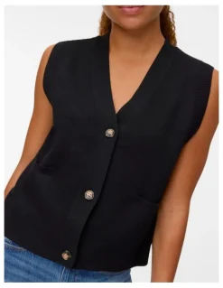 Vero Moda Saba Buttoned Vest in Black