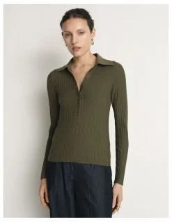 Veronika Maine Cotton Silk Ribbed Polo