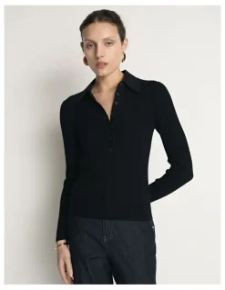 Veronika Maine Cotton Silk Ribbed Polo