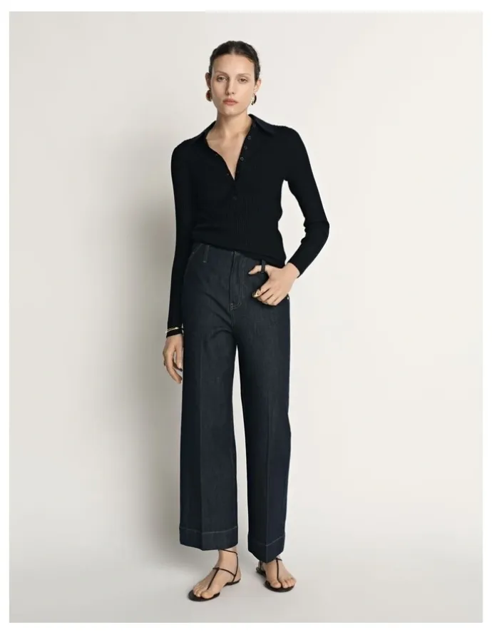 Veronika Maine Cotton Silk Ribbed Polo
