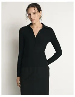 Veronika Maine Cotton Silk Ribbed Polo
